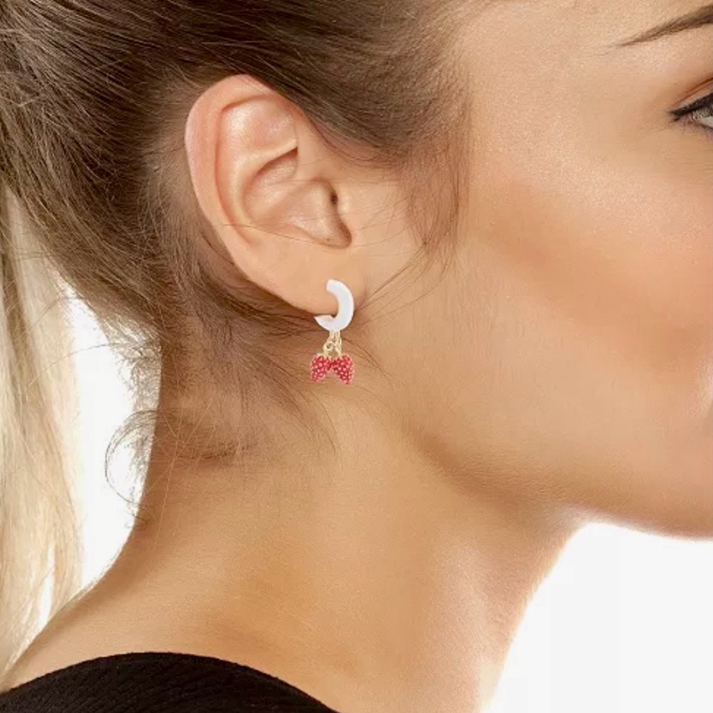 Betsy Johnson Backyard Strawberry Huggies - Small Hoop Earrings NWT $38 MSRP - Picture 5 of 13